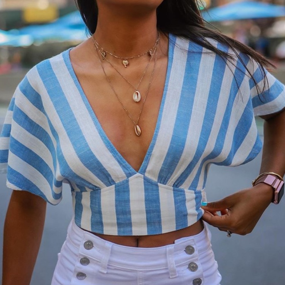 Blue striped cropped top